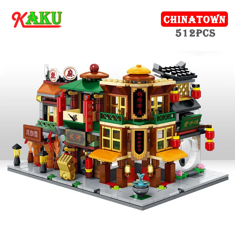 

4 In 1 Mini Street Series 512PCS Chinese Style Chinatown Store Model Blocks Children Creative Toys Compatible Most Brands Block