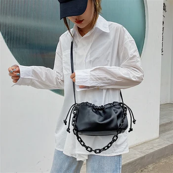 

Soft PU Leather Tote Shoulder Handbags Chain Purse Women Drawstring Crossbody for Outdoor Shopping Traveling Decoration