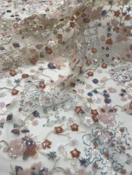 

embroiderd lace fabric CiCi-36.6816 with sequins beautiful Nigerian sequins lace fabric for party dress