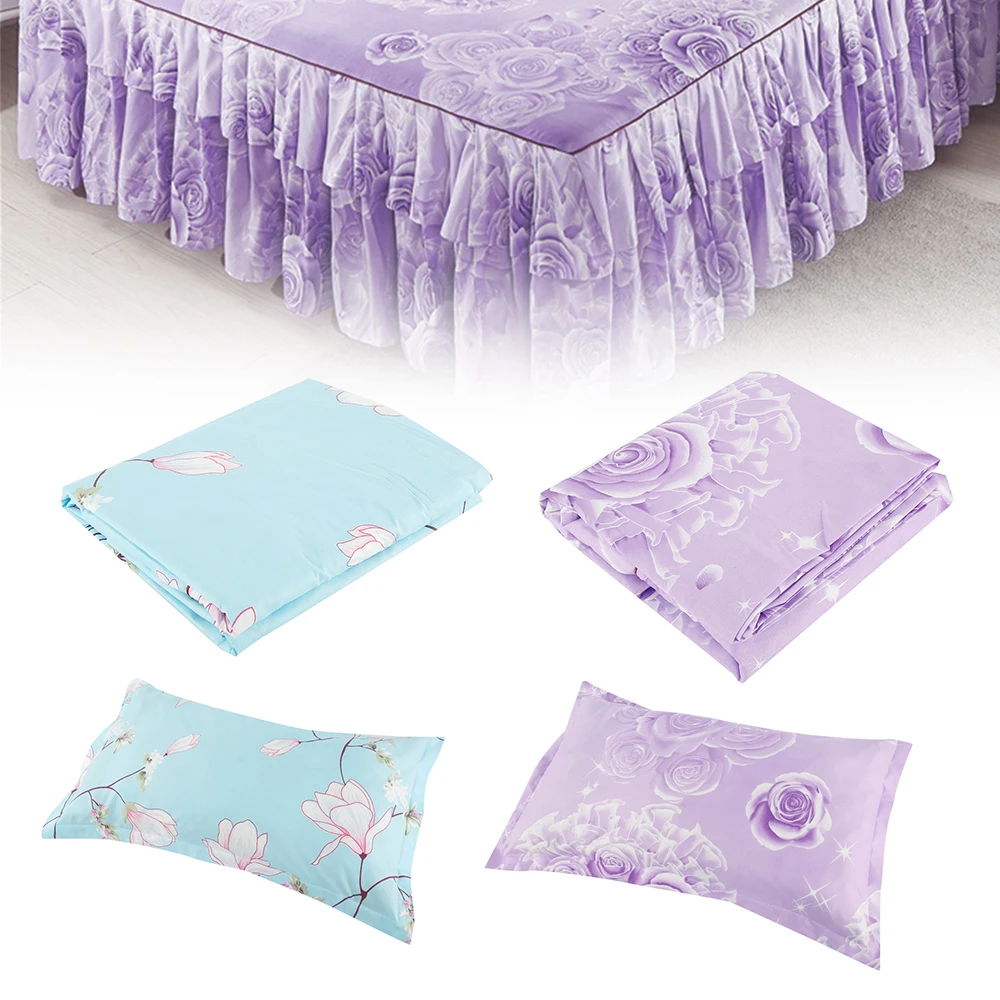Printed Bed Skirt Pillowcase Elegant Chiffon Bed Cover Dustproof and Dirty for Wedding Decor Bed Cover Pillowcase Bed Skirt Kit