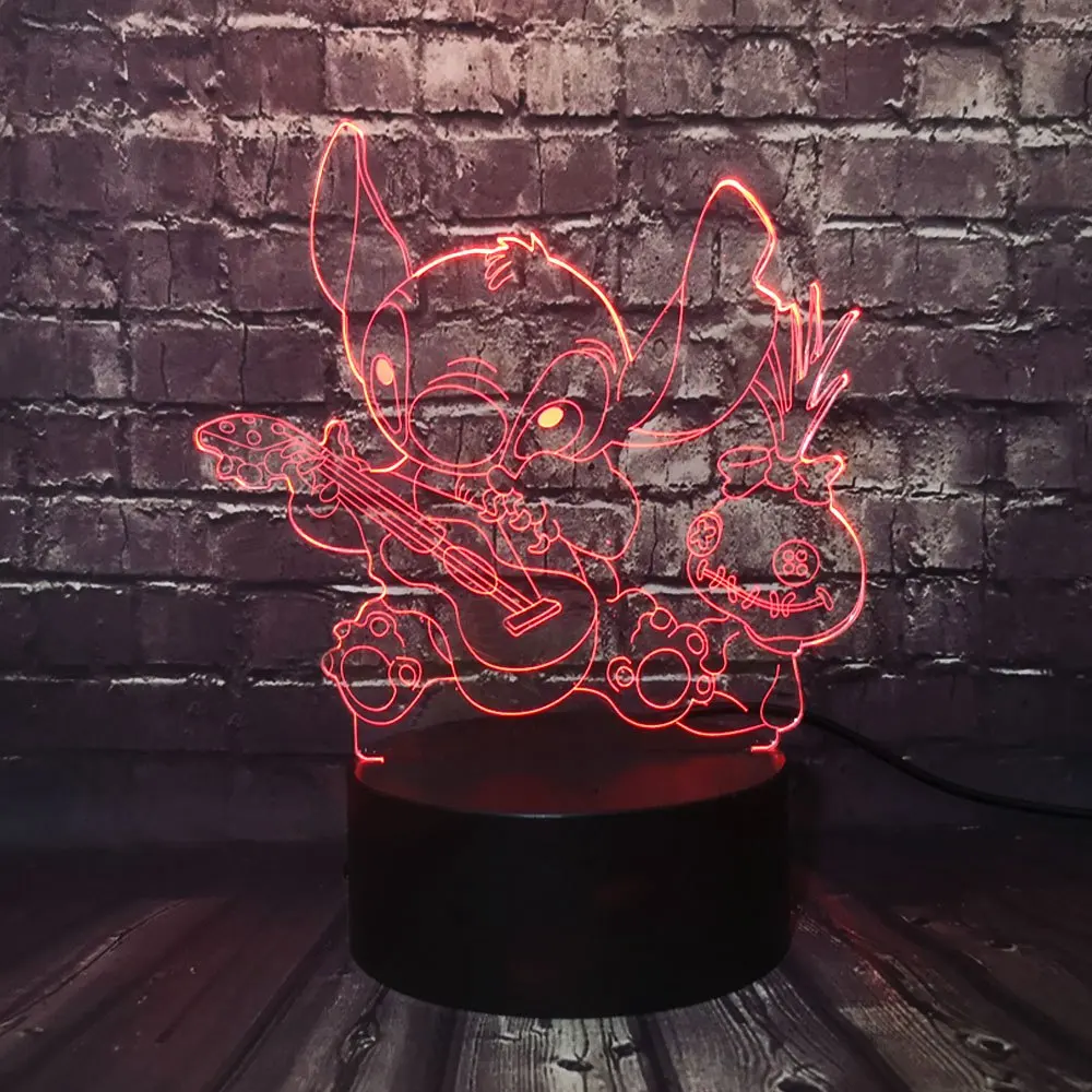 Безопасный детский Настольный 3D Визуальный модный светодиодный светильник с рисунком из мультфильма, Ночной светильник, 7 цветов, сенсорная база, праздничный подарок для детей