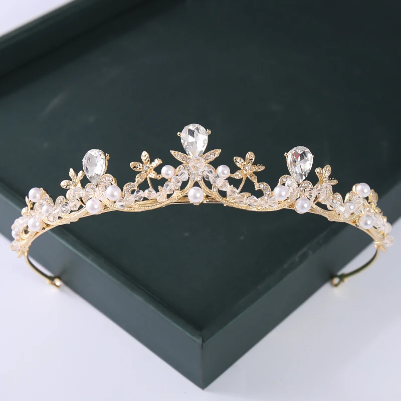 Trendy Gold Silver Color Crystal Tiara And Crowns Pearl Queen Princess Wedding Diadem Women Bridal Hair Accessories jewelry accessories hair accessory hair headdress bridal headwear hair band crown