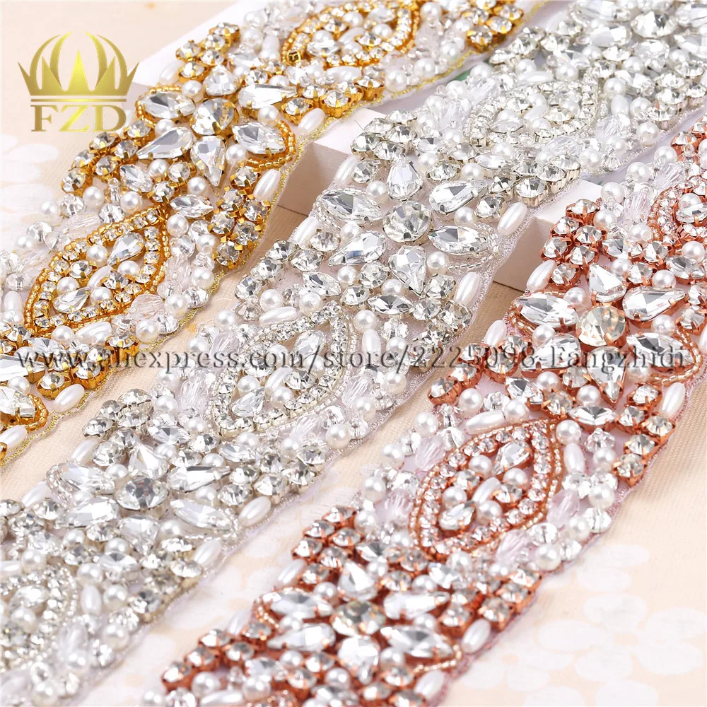 

FZD (10 Yard) Fashion Hot fix Crystals Rhinestone with Pearl Applique Trim beaded for Garment Dresses Wedding Bridal sashes