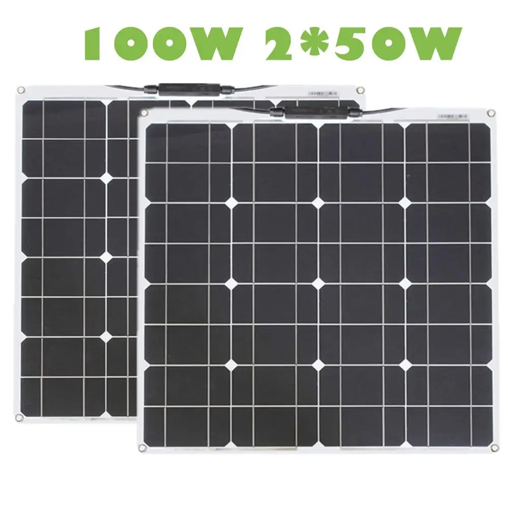 

100W 12V 50W Fiberglass Semi-Flexible Monocrystalline Solar Panel for 12V Charge Battery on Boats, Caravans, Motorhomes,