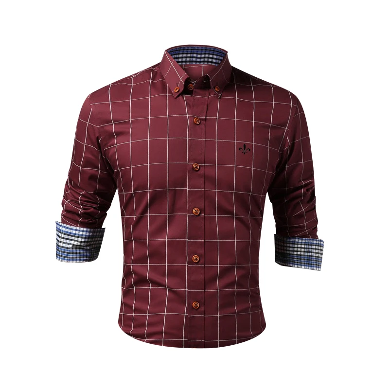 Fashion Blouse Shirt Plaid Social Masculina Dudalina Long Sleeve Slim Fit Shirt Men Floral Clothes Pullover White Male Cold