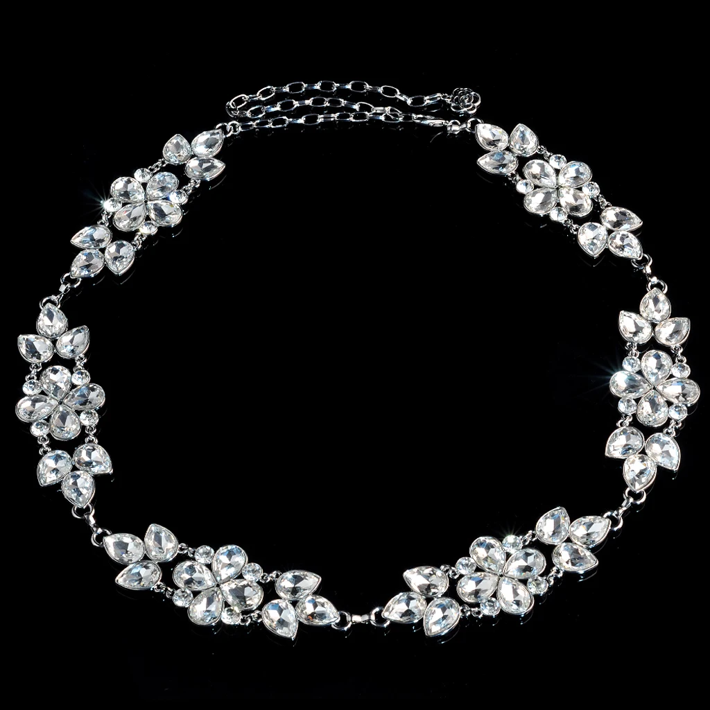 Fashion Luxury Womens Flower Rhinestone Bead Waist Chain Belt Jewelry For Party Women Waistband Strap Dress Accessories 