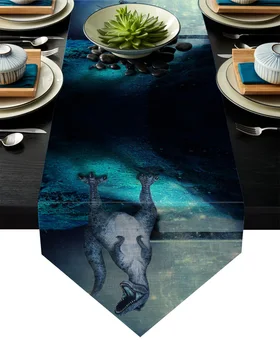 

Dinosaur Light Blue Night Table Runner Table Flag Home Party Decorative Tablecloth Table Runners