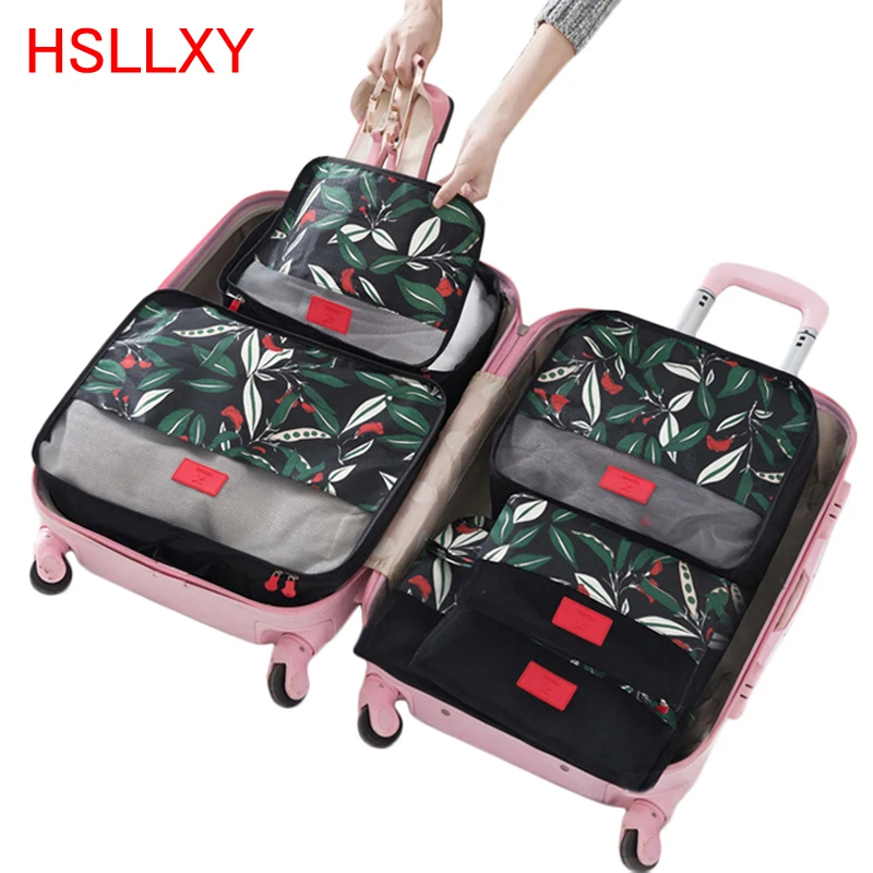 

2019 Newest Hot 6Pcs Waterproof Nylon Mesh Cartoon Floral Printed Clothes Sock Packing Travel Luggage Organizer Bag Cube Storage