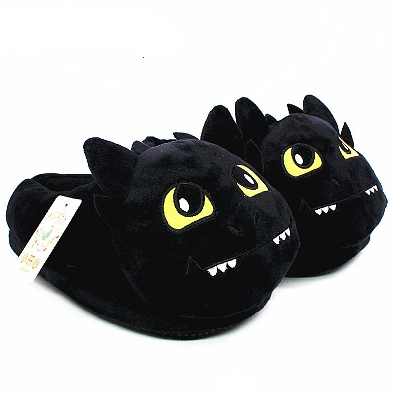 

Unisex Anime Cartoon Plush Slippers How to Train Your Dragon Style Winter Warm Soft PP Cotton Black Home Fluffy Slippers Shoes