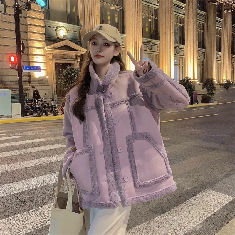 women's clothing han edition ~ winter loose woman with thick fur one imitation lambs wool cotton-padded jacket coat maxi puffer coat womens
