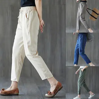 

Plus Size Women Elastic Loose Drawstring Pocket Solid Color Feet Pants Trousers