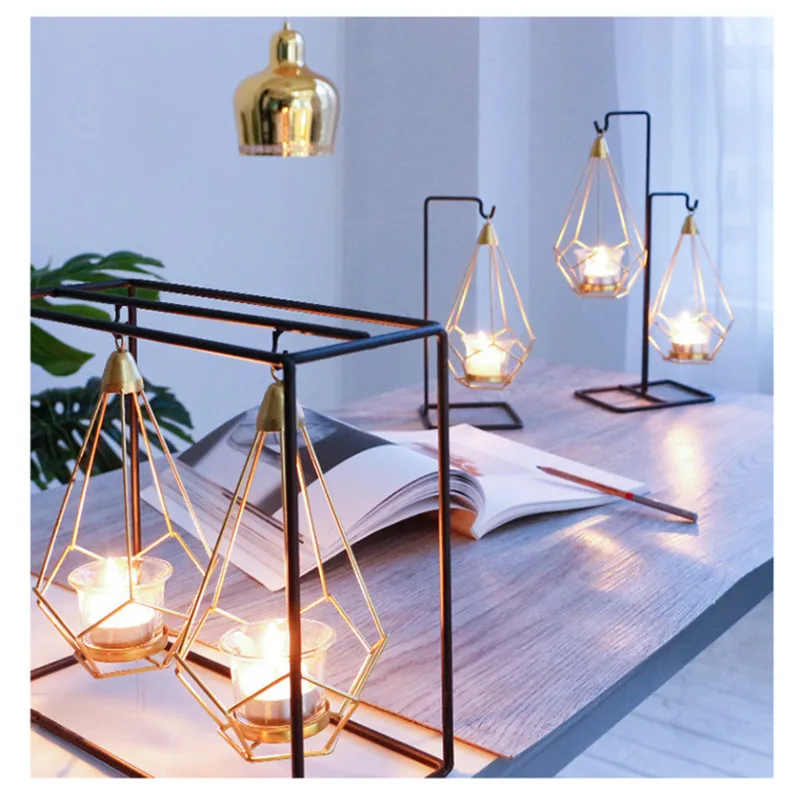 

Nordic Candlestick Wrought Iron Table Chandelier Hanging Candlestick Candlelight Dinner Wedding Decorations Ornaments Gift