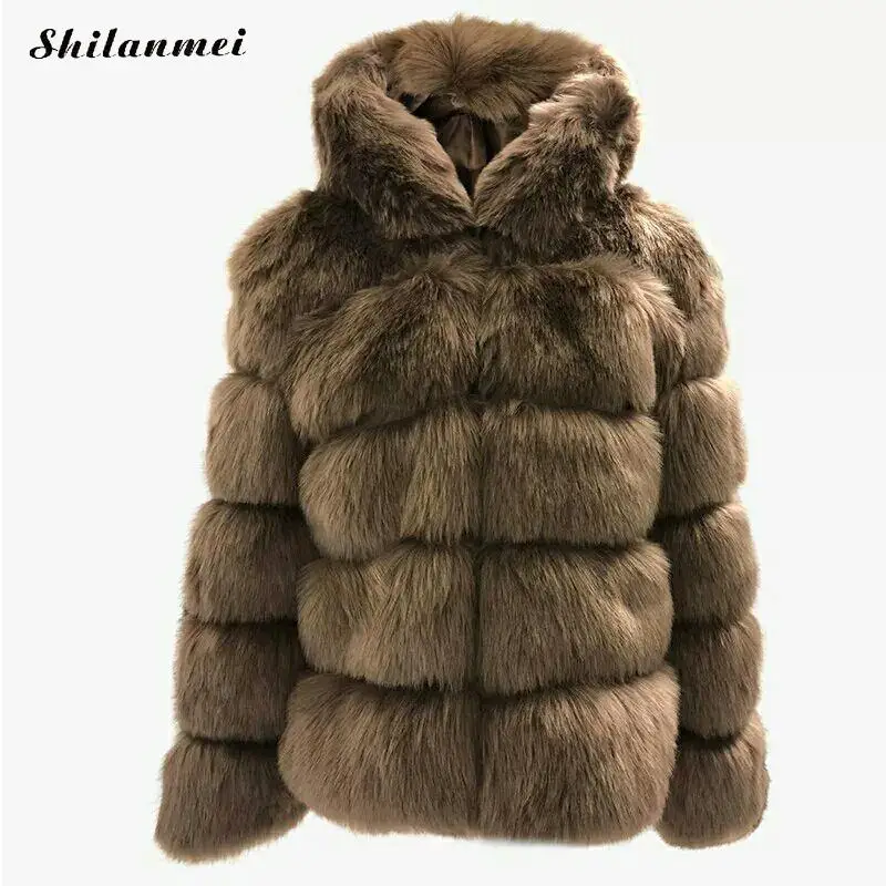 S-4xl, Женская Осенняя Шуба с длинным рукавом, пальто с капюшоном из ...
