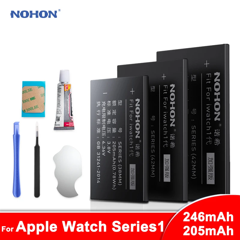 Аккумулятор NOHON A1578 A1579 для Apple Watch серии 1 38 мм 42 мм S1 Серия 1 реальная емкость 205 мАч 246 мАч протестированная батарея