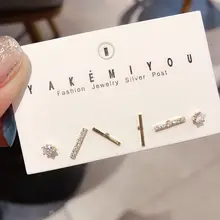 Корейский стиль маленький геометрический палочка серьги-гвоздики набор золотого цвета мини кубический цирконий камень серьги для женщин