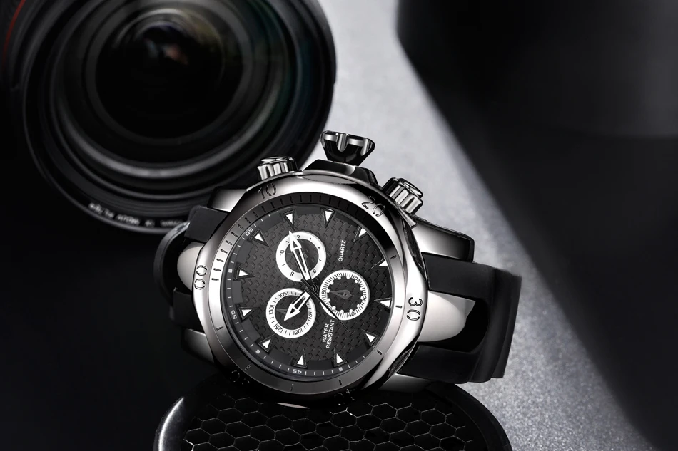 Повседневные спортивные мужские часы с силиконовым ремешком, 3D, с большим лицом, Quartzwatch, роскошный бренд, военные наручные часы, relogios masculino