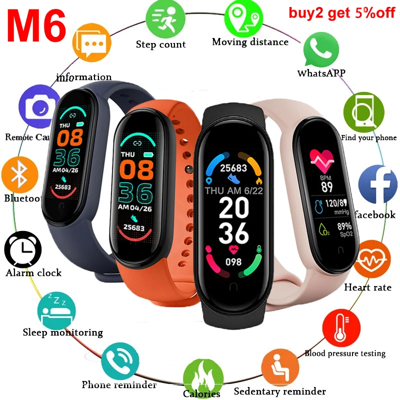M6 Smart Band Sports Bracelet Waterproof Pedometer My 6 Global Version Men Women Smartwatch For Iphone Xiaomi Mi Brace | Электроника
