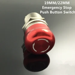 19mm 22mm STOP Pattern Waterproof Flat Round aluminum Metal Emergency Stop Button Switch Push Lock Turn Reset Colour Red