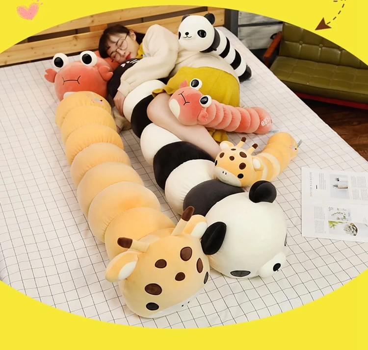 new cute caterpillar plush toy girl holding doll bed sleeping long pillow animal panda deer toy 51inch 130cm (22)