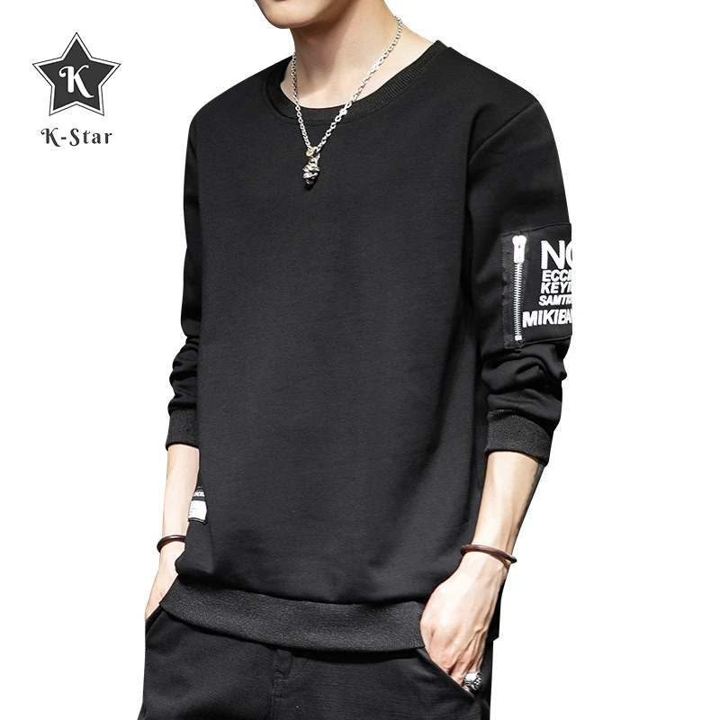 

K-Star 2020 Sweater Men Round Neck Spring Loose Long Sleeve T-shirt Autumn Student Korean Fashion Solid Hoodies Men Clothes
