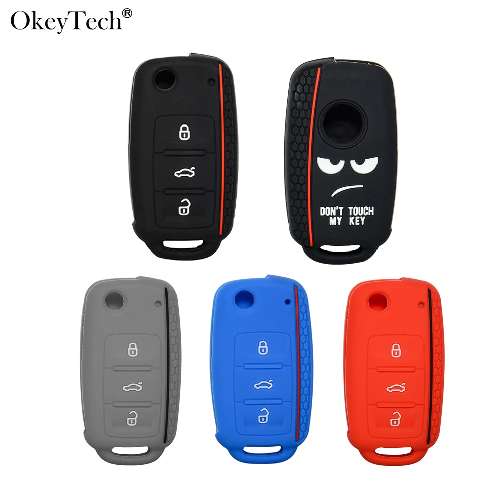 

Okeytech Soft Silicone Rubber Car Key Case Shell Cover for Volkswagen V W Lamando Tayron Caddy Polo Bora Tiguan Auto Key Fob