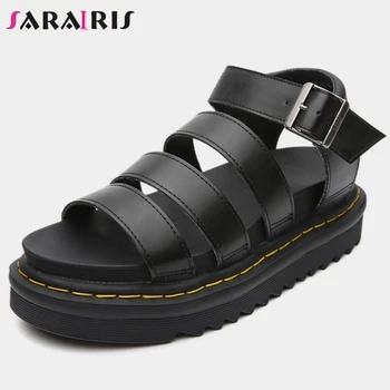 

SARAIRIS Summer Split Leather Gladiator Sandals Women Luxury Brand Sewing Platform Sandals Women 2020 Summer Casual Shoes Woman