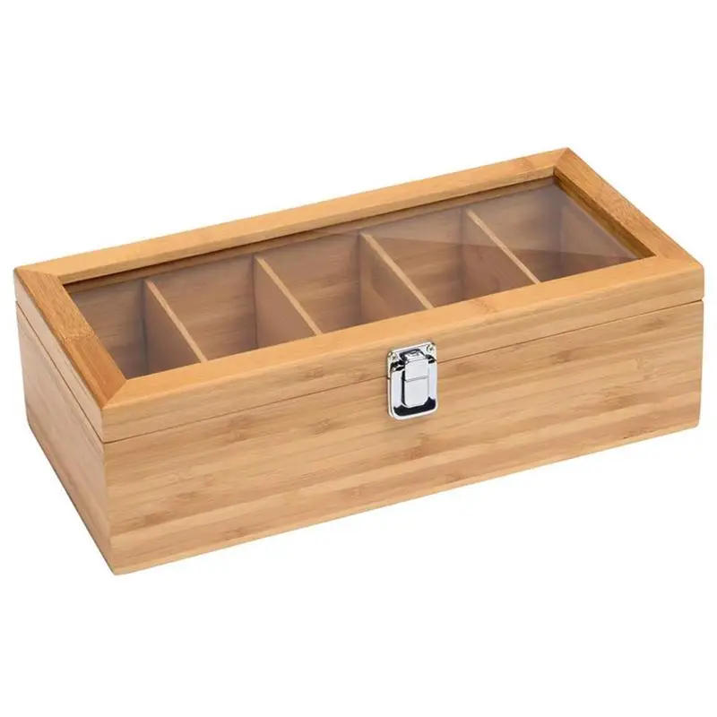 Бамбуковая система, чайный мешок, органайзер для ювелирных изделий, коробка для хранения, 5 отсеков, чайный ящик, органайзер, деревянный пакет сахара, контейнер