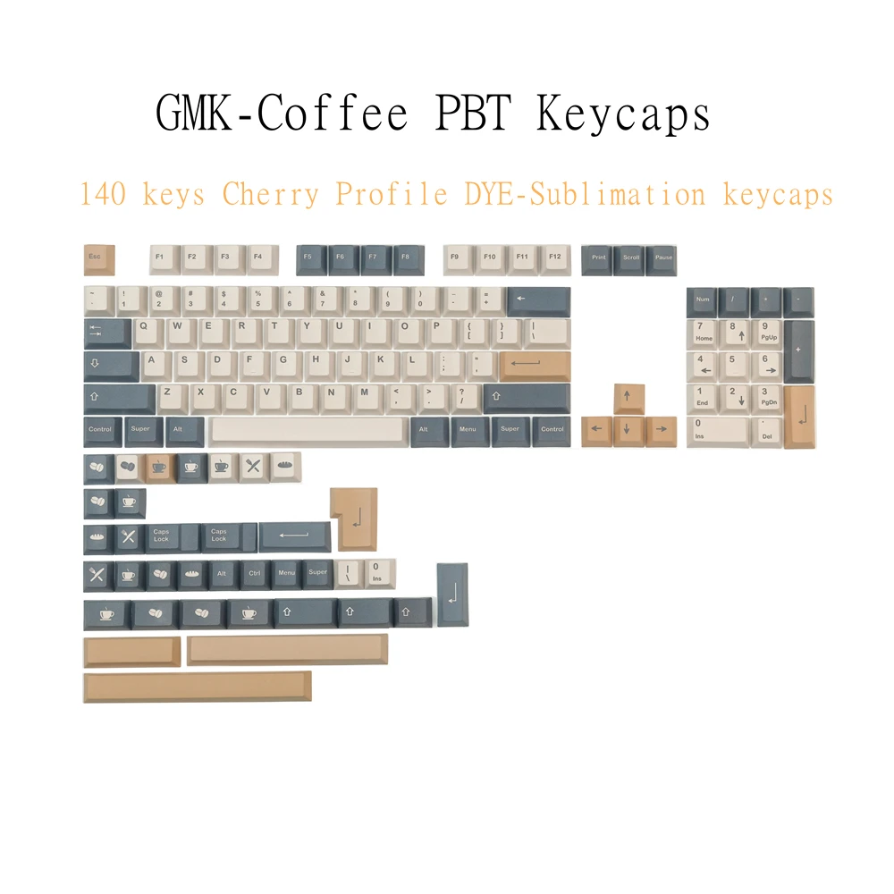 

140 Keys GMK Coffee Keycaps Cherry Profile PBT DYE- Sublimation For Mechanical Keyboard With 1.25U 1.75U 2U Shift 7U Space Bar