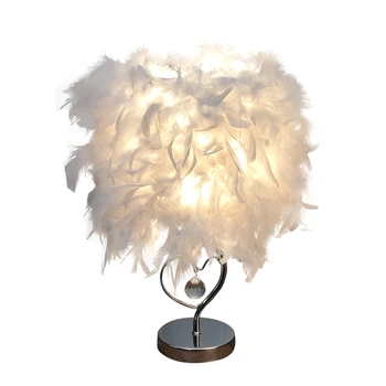 

Heart-Shaped White Feather Decorative Table Lamp Crystal Bedside Table Lamp Wedding Gift Valentine's Day Gift