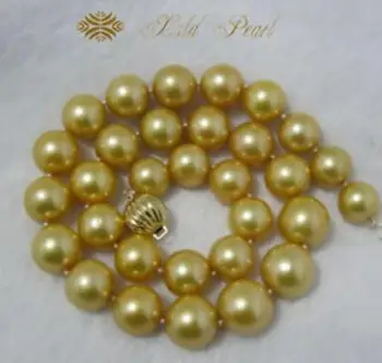 

Jewelry Free Shipping gorgeous 9-10mm south sea round gold pearl necklace 18inch 14k gold