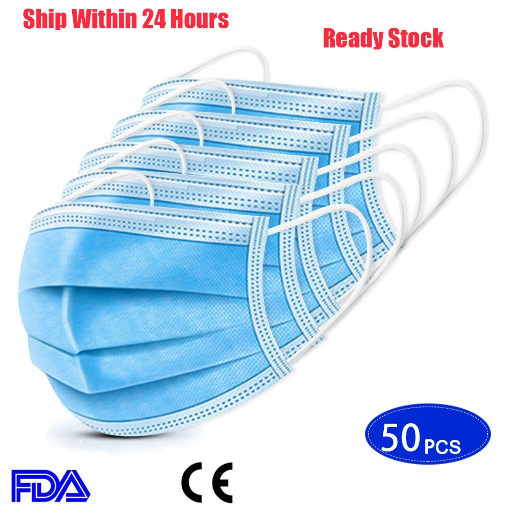 

CE Certificate 50 Pcs 3 Layer Disposable Mask Non Woven Protective Face Mouth Masks Facial Dust-Proof Safe Mouth Face Mask