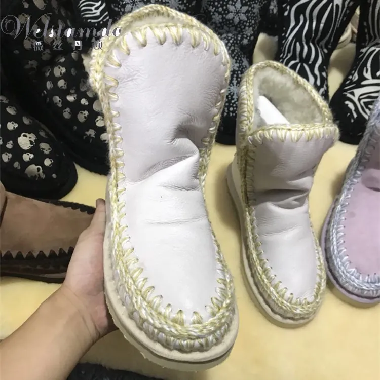 

Winter Women Snow Boots Sheep Fur Flat-bottomed 24cm high Boots Eskimo Botas mujer invierno Stivali da neve da donna Customize