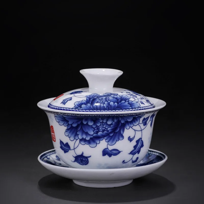 

Ceramic Sancai Gaiwan 150ml Blue and White Porcelain Tea Bowl Tea Coffee Cup and Saucer Set Tea Maker
