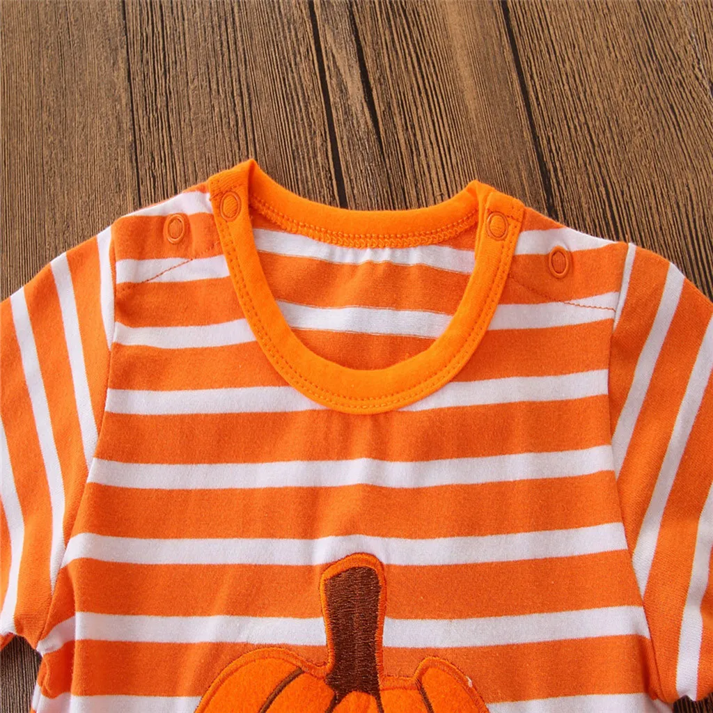 Newborn Kids Baby Boys Halloween Outfit Clothes Stripe Romper+Hat Set Toddler Halloween Costume Baby Romper Jumpsuit Dropship