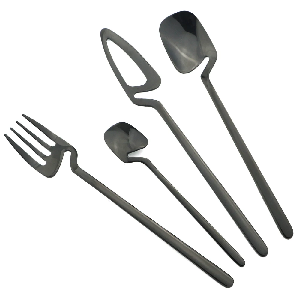 

40Pcs Mirror Black Cutlery Set Knives Fork Tea Spoon Dinner Tableware Set 304 Stainless Steel Dinnerware Silverware Flatware Set