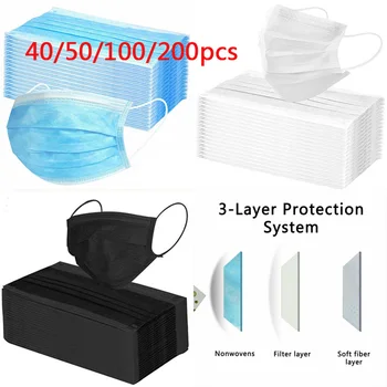 

50/100/200pc Adult 3 Laye Disposable Non-woven Face Masks Safety Masque Anti Dust Mouth Maskers mascarillas mondkapjes маски