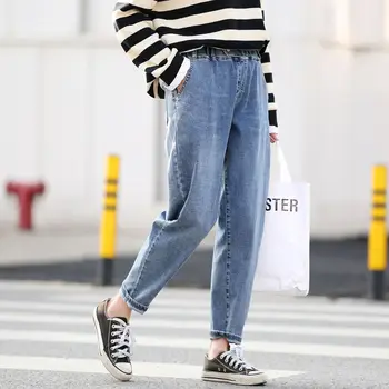 

Lady Jeans Spring Plus Size Harem Pants Women Stretch Denim Trousers Blue Female Bleached Jeans Casual Fashion 2020 D6-5595