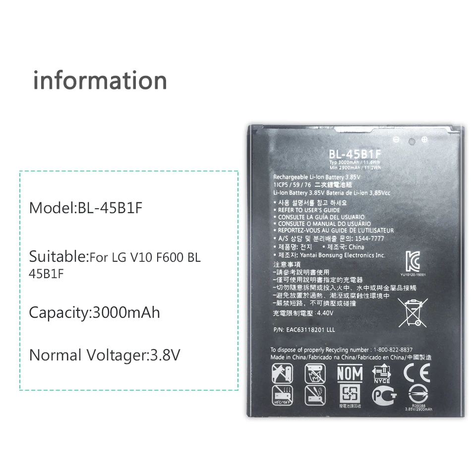 3000mAh BL-45B1F Replace Phone Battery For LG V10 Battery H961N F600 H900 H901 VS990 H968 H960 V10 K520 Phone BL45B1F Batteries