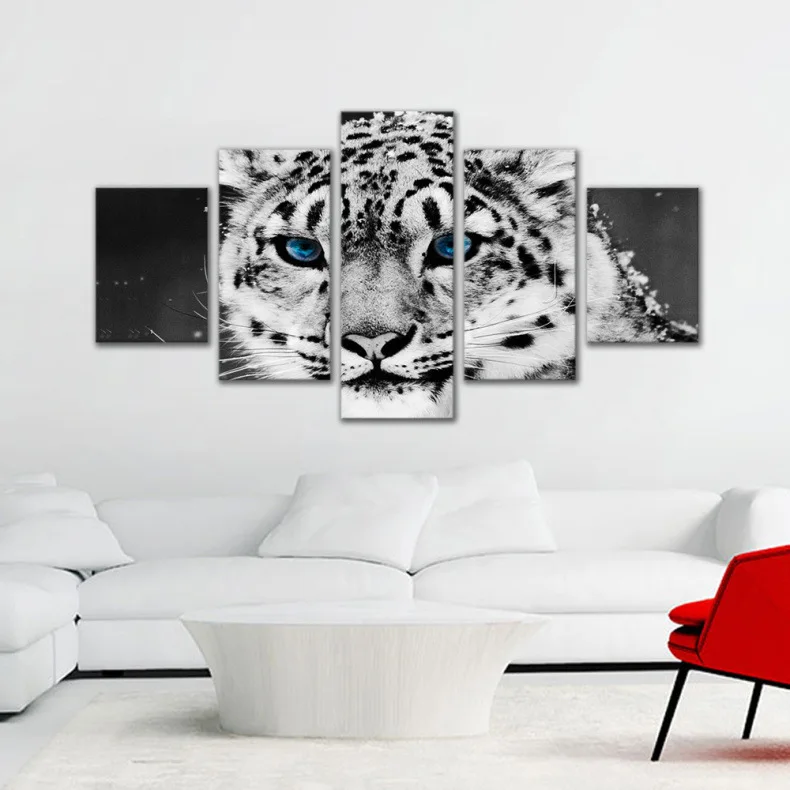 

Black And White Tiger 5-frame Mosaic Home Living Room Decorational Picture Mural Wall Painting Foreign Trade Hot Selling Paintin