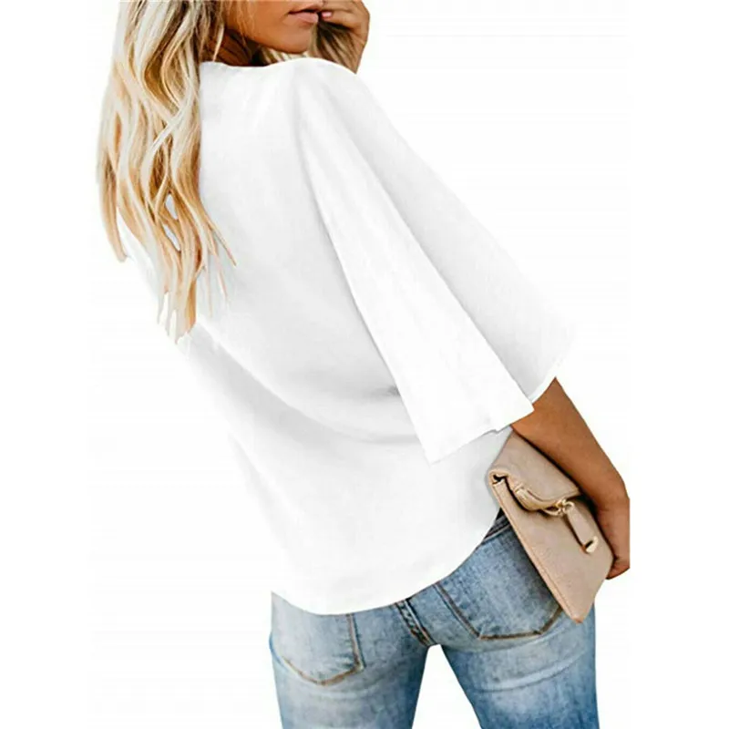 2019 Women Chiffon Blouse Shirt Fashion Sexy BatwingSleeve Womens Tops V-neck Button Blouses Office Ladies Shirts Plus Size