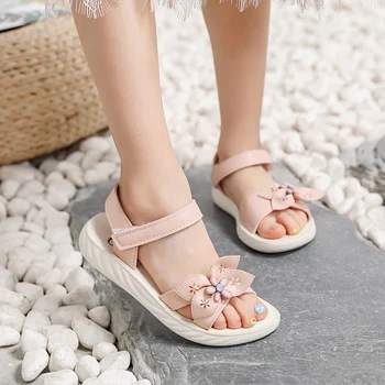 

Floral Girls Sandals Princess Sweet Soft Kids Beach Shoes Children Sandals For Kindergarten School Students Girl Bow + Flowers