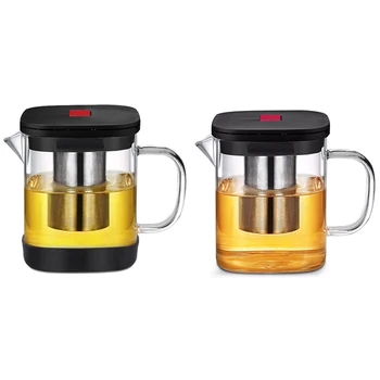 

600Ml Transparent Glass Square Teapot With Stainless Steel Infuser Heat Tea Strainer Teapot Set Tool(With Base)