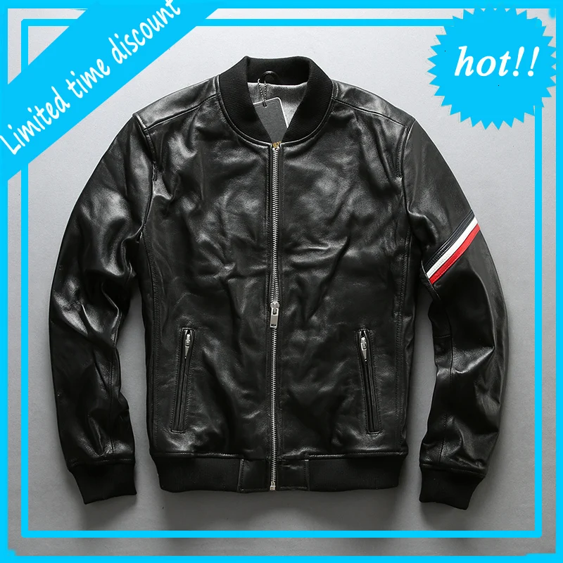 

Men's Soft Cowhide Jacket Large Size Baseball Outwear Genuine Leather Black Coats Male Vintage Classic Motorcycle Rider Jackets
