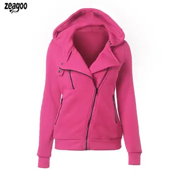 

Women's Thermal Long Hoodie Zip Up Autumn Jacket Zipper Hooded Sleeve Slim Solid Warm Coat Casual Fashion