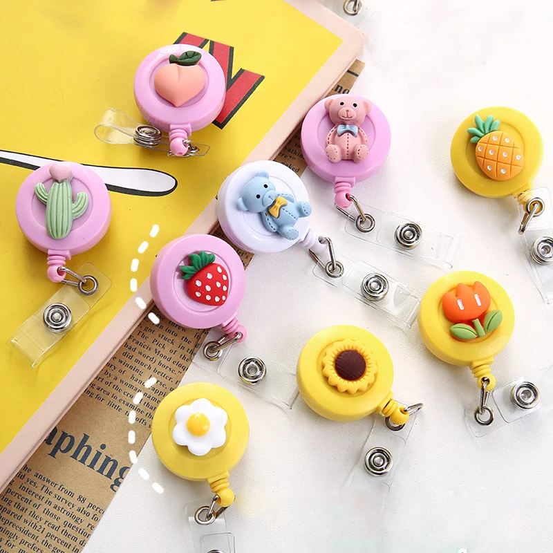 

1pc Cartoon Animal Fruit Retractable Badge Reel ID Name Bus Staff Work Card Cover Case Clip Badge Holder Clip Office Supplies