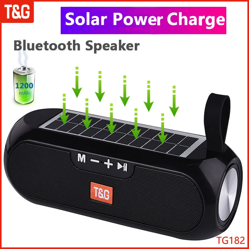 T&G Solar charging Bluetooth Speaker Portable Column Wireless Stereo Music Box Loudspeaker Outdoor Waterproof altavoces TG182