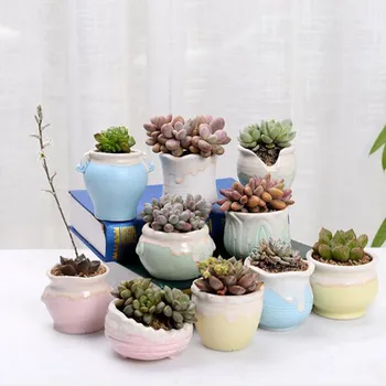 

Creative Succulent Plant Pot Flowerpot Flow Glazed Breathable Thumb Flower Pot Handmade Small Vase Home Garden Decor
