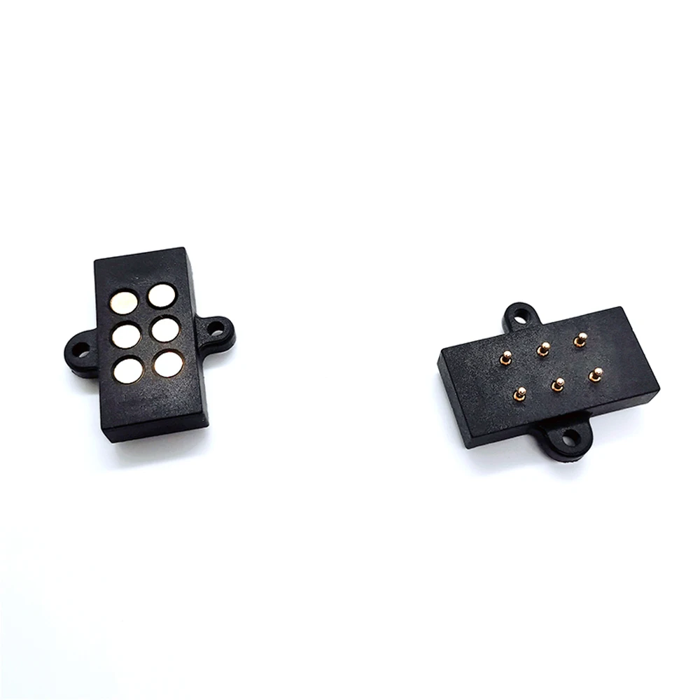 6pin magnetic connector Spring Loaded Magnetic Pogo Pin 6 Positions Magnets PCB Solder Male Female Probe With mounting holes