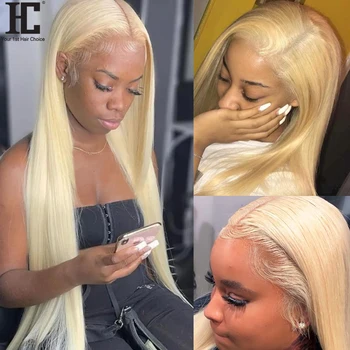 613 Lace Front Wig 200% 38" Brazilian Straight Human Hair Wigs Pre Plucked Remy 613 Blonde 13X4 Lace Frontal Wig Bleached Knots 1
