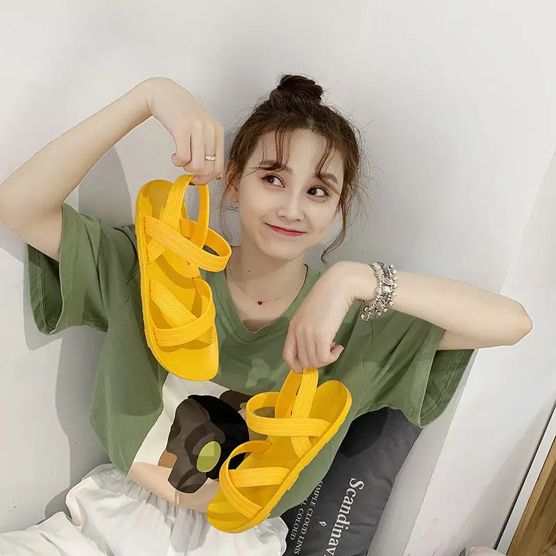 

2019 New Style Sandals Student Korean-style Harajuku-Style Versatile Flat Online Celebrity Jelly Women's Sandals